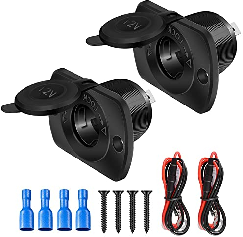 Zócalo del Encendedor de Cigarrillos Toma mechero 12v Enchufe mechero DC 12V/24V con Cable de conexión,para Boat Motorbike Ca (2PCS)