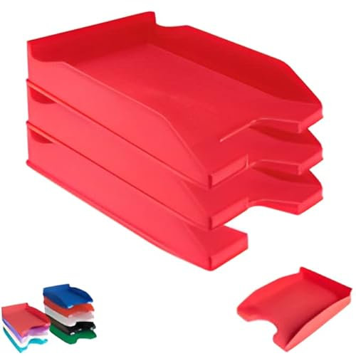 Officepaper - 3 Bandejas Oficina apilables para Documentos y Folios - Bandeja apilable para Oficina y Escritorio - Bandejas de Oficina para Folios A4 y Documentos - Color Rojo