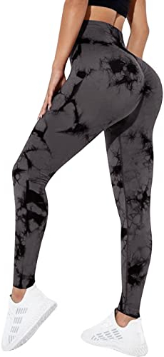 Sfit Damen Scrunch Butt Leggings High Waist Push Up Boom Booty Leggings Blickdicht Slim Fit Nahtlos Fitnesshose Sport Leggings Workout Yoga Sporthose(Tie-Dye Dunkelgrau,M)