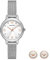 Emporio Armani Uhr für Damen, Dreizeiger Uhrwerk, 32MM Silber Recycled Edelstahl (Mindestens 50%) Gehäuse mit einem EdelstahlMeshArmband, AR80065SET