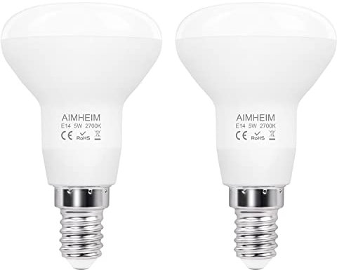 AIMHEIM R50 E14 LED Lampe 2700K Warmweiß, 5W Glühbirne LED E14 550 Lumen Entspricht 40W Glühlampe, E14 LED R50 Reflektor Lampen, E14 LED Strahler Nicht Dimmbar, 120° Abstrahlwinkel, 2 Stück