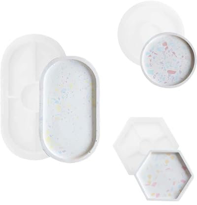 xlwen Moule à Plateau Ovale en Silicone Blanc 3 pcs Moule à sous-Verre Plateaux de Rangement,Moulle Resine Epoxy Plateau pour La Fabrication de sous Verres, Plateaux, Bougeoirs, Tapis de Bol