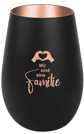 Der-Porzellan-Laden Windlicht mit Gravur Wir sind eine Familie, Schwarz Bronze, Teelichthalter aus Glas mit Spruch, Tischdeko modern