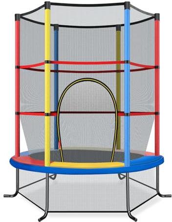 LIFEZEAL Trampolino Elastico per Bambini, per Interno, Esterno, Giardino, con Rete di Sicurezza, Tappeto Protettivo, Telaio in Acciaio, Salta, Jump, Regalo, Max 135kg (colorato, Ø165x191cm)