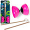 MIJOMA Diabolo Jonglierset – 2 Holzstäbe & weiches Kunststoffdiabolo – Kompaktes Outdoor Spiel für Kinder & Erwachsene – Perfekt für Koordination & Geschicklichkeit (Pink - Glow in The Dark)