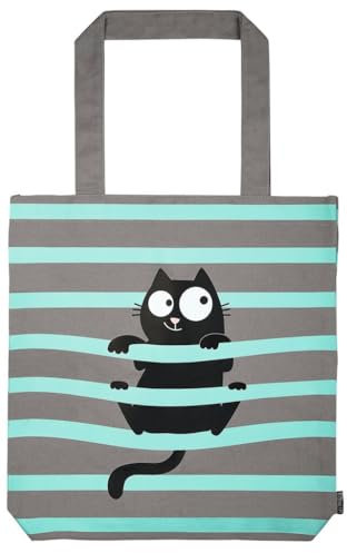 moses. Ed, the Cat Shopper Hangover | Maße: 42 x 39 x 3 cm | Tragetasche aus 100% Baumwolle | Stofftasche für Einkäufe, Büro oder Uni, Beutel in Grau mit Katzenmotiv | Geschenk für Katzen Freunde