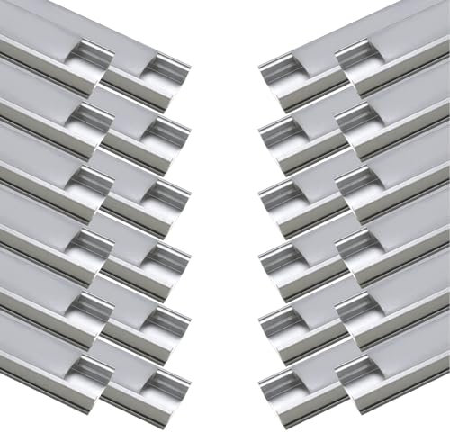 LED ATOMANT Pack 24x Perfil de Aluminio, 1 metro para Tira LED con Tapa Translucida, Tapones de los Extremos y clips de montaje Incluidos, Canaleta LED