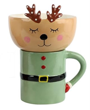 Generisch Tasse mit Müslischale Set Weihachten Rentier rot - braun Weihnachtsgeschirr Frühstück Schale mit Kaffeetasse