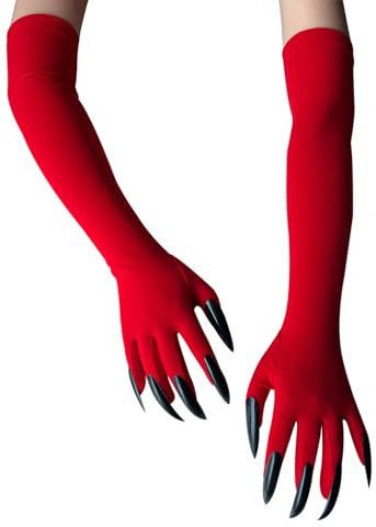 Ousidiman Cool Halloween Gloves Claw Dress Up Long Mittens with Fashion Black Long Nails for Parties Costume Accessories