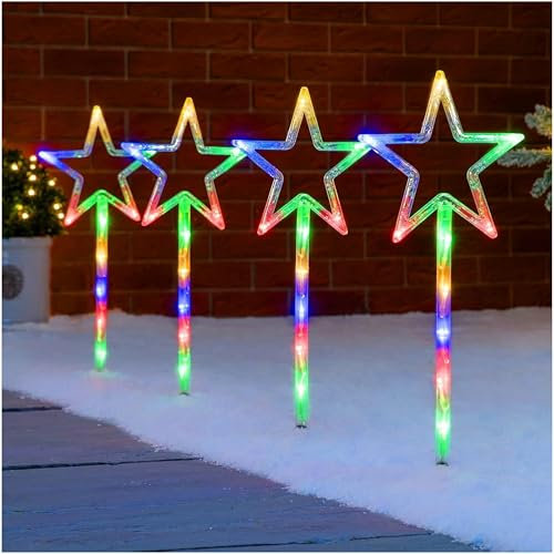 ADEPTNA 4 Stück Sternwegeleuchten – 60 LED batteriebetriebene Gartenstecker Lichter mit 8 Modi – Weihnachtslichter für den Außenbereich für Wege, Gehwege, Rasen, Garten, Auffahrt, Dekoration – perfekt