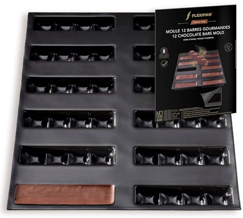Flexipan Moule Silicone 12 Barres Gourmandes – Énergétiques, Chocolatées, Salées - Accessoire Encas Maison - Cuisson Uniforme, Démoulage Facile - Patisserie, Cuisine - Portion Individuelle