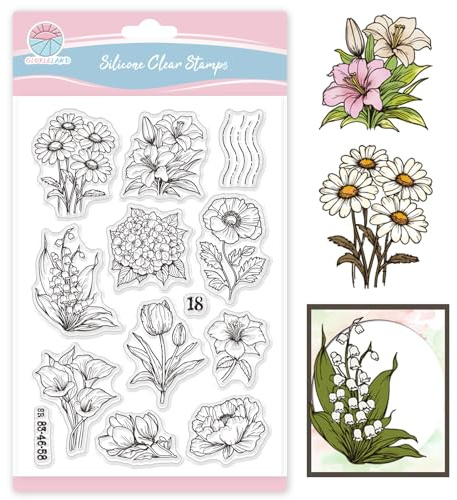 GLOBLELAND Blumen Tulpen Transparente Silikonstempel Gänseblümchen Lilie Klare Stamps Maiglöckchen Tulpe Silikonstempel Für Kartengestaltung DIY Prägung Journaling