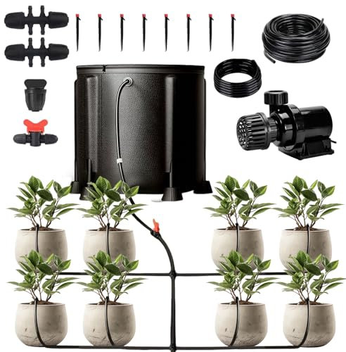 Kocusu Automatische Bewässerungssystem mit 50L Wasserbehälter, Bewässerung Zimmerpflanzen mit 24W Wasserpumpe, 8 Tropfdüsen für Garten,Topfpflanzen,Rasen