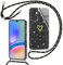 Yichxu Handyband für Samsung Galaxy A05s Hülle mit Band, Glitzer Herz Silikon Handyhülle Kordel zum Umhängen, Schutzhülle mit Kette TPU Gel Stoßfest Necklace Handy Hülle für Samsung A05s 5G, Schwarz