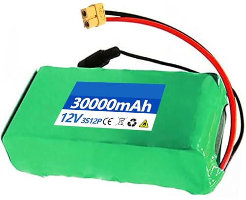 Batterie 12V 20Ah 30Ah, Pack Batterie Li-ION Batterie E-Bike 12V 20Ah 30Ah Scooter Vélo Electrique Haute Puissance avec Chargeur pour 100W 200W 350W 400W 500W Moteu XT60,12V 30AH