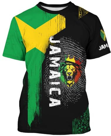 Herren-T-Shirt mit jamaikanischer Flagge, Aufdruck, kurzärmelig, Rundhalsausschnitt, jamaikanisches T-Shirt, Unisex Armband Digitaluhr Jungen (Green, S)
