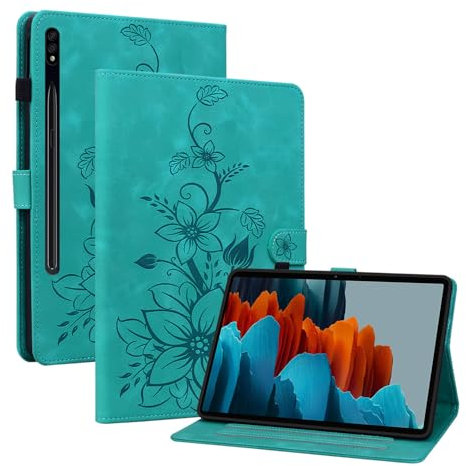 Rosbtib Funda para Samsung Galaxy Tab S7 2020/S8 2022 11 Pulgadas, Funda Protectora de Visualización Multiángulo con [Ranura para Tarjetas] [Cierre Magnético], Lirios Verde