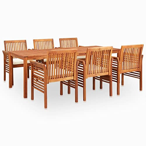 IKAYAA Gartenmöbel Set Holz, Sitzgruppe Garten, Holz Essgruppe 6 Personen, Gartenmöbel Set 6 Stühle mit Tisch, Wetterfest Akazie Sitzgarnitur mit Auflagen Creme