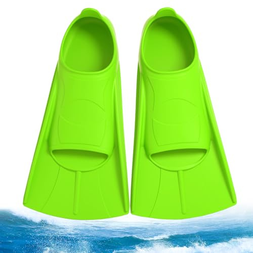 Aletas de natación para niños, 100% silicona, aletas cortas de silicona, aletas de entrenamiento, aletas de entrenamiento ligeras y cortas, aletas de entrenamiento para niños y niñas, color verde