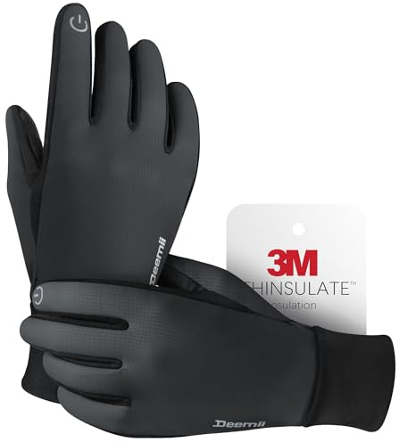 Deemii Winter Gloves Men Women Made with 3M Thinsulate, Lightweight Thermal Warm Gloves for Cold Weather with Touch Screen Fingers, Water Resistant Running Gloves for Cycling, Hiking, Driving