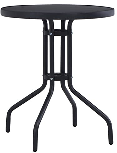 Qnhdfrt Table de jardin ronde noire 60 cm en acier et verre pour jardin, terrasse, balcon, design moderne, stable et durable, petite table d'appoint