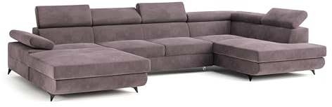 Masseno Ecksofa RUBANO M R-S mit Schlaffunktion U-Form, Klassisch Sofa mit Bettkasten, Wohnzimmersofa, Couch, Soffa, Bettsofa, Couchgarnitur - Flieder, Monolith 62