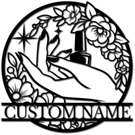 Custom Nail Salon Metal Wall Art, Personalized Name Metal Sign Wall Decor for Nail Tech Studio, Beauty Bar & Home Salon (Style-4)