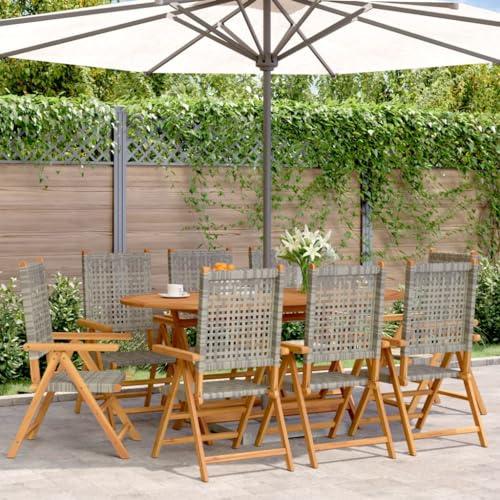 KTHLBRH Gartenstuhl aus Akazienholz und PE-Rattan, klappbarer Außensitz mit verstellbarer Rückenlehne, Armlehnen aus Holz, stabil und langlebig, für Terrasse, Hof