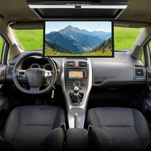 SKIHOT Car TV Back Seat 15.6 Inch MP5 Overhead Monitor,Flip Down Roof Mount Console – 1080P HD Display,HDMI/TF/USB/AV Inputs/Outputs,Easy Installation 17.3in-Black