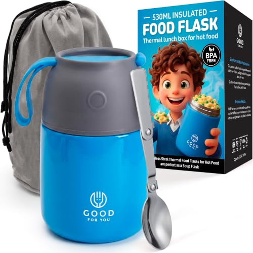 GOOD FOR YOU - Termo para alimentos calientes, recipientes de sopa, ideal como fiambrera térmica, termo o lonchera calentadora, tarro de acero inoxidable aislado para alimentos calientes, azul (azul