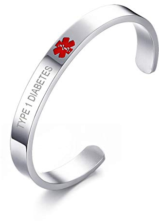 XUANPAI Edelstahl Angepasst Minimalismus Medical Alert Manschette Bangle Notfall Armband Graviert mit TYPE 1 DIABETES