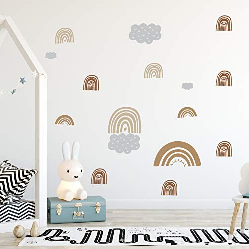 WANDKIND Regenbogen & Wolken Wandtattoo | 4x DIN A4 | AUFKLEBER Kindergarten | Wandsticker Kinderzimmer Regenbögen Wandtatttoos Wolke (BROWNIE)