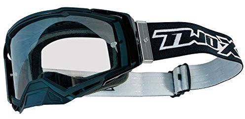 TWO-X Cross-Brille - Motocross-Brille mit klarem Glas - Kratzfeste Motorrad-Brille - Enduro & Downhill - Schutz-Brille - Atom - Blackhawk-Schwarz