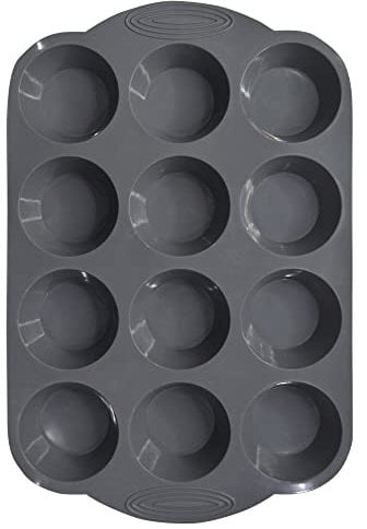 EATO Muffin Tray 12 Cup Silicone Yorkshire Pudding Tray, Muffin tin, Non-Stick Muffin Cupcake Tin for Muffins Cupcakes or Yorkshire Puddings, Bakeware 33 x 22 x 3 cm (Grey)