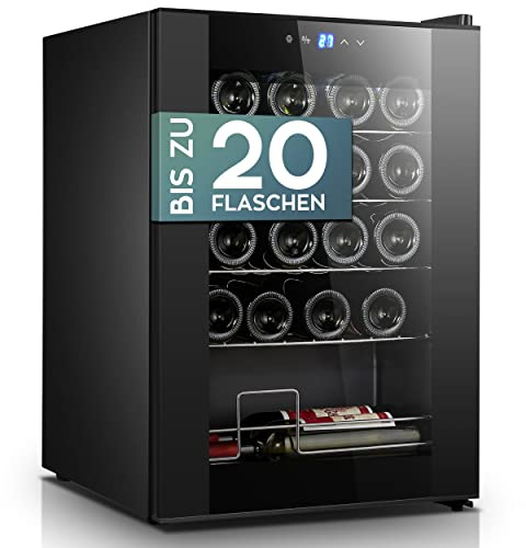 Heinrich´s HEINRICHS Weinkühlschrank, Getränkekühlschrank Schmal, Kühlschrank mit Glastür, Touch-Temperatureinstellung, LED-Innenraumbeleuchtung, Weinkühler mit Kühlung von 5bis18°C (53L/20 Flaschen)