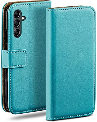 moex Book Case für Samsung Galaxy A14 (4G/5G) Handyhülle mit Kartenfach, Hülle klappbar 360 Grad Schutzhülle, Klapphülle Flip Case Cover, PU Leder Handytasche Lederhülle, Türkis