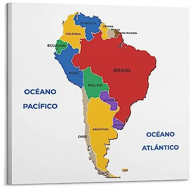 BITTU Weltkarte Poster Map of South America Mute Dekorative Malerei Leinwand Wand und Kunst Bild Familie Schlafzimmer Dekor 60 x 60 cm