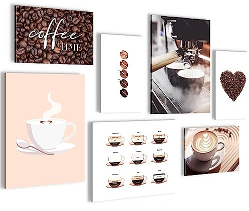Novart Wandbilder Kaffee Coffee - KOMPLETT AUFHÄNGFERTIG - Küche Esszimmer Küchenbilder - 7 Moderne Mood-Bilder - N027871a