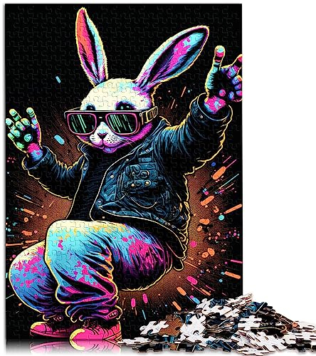 Puzzle für Kinder, Kaninchen, Neonfarben, 1000 Teile, Erwachsenenpuzzle, Holzpuzzle für Erwachsene und Kinder ab 12 Jahren, schwierige, Harte Puzzles für Frauen und Männer, Größe: 50x75 cm