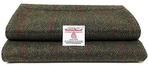 Scott and MacKenzie Traditioneller Harris-Tweed-Stoff mit schwarzem und rotem Karomuster aus reiner Wolle, gewebt, mit Echtheitsetiketten, 100 x 150 cm, Grün