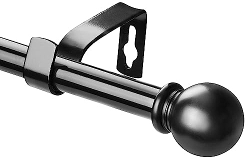 Gardinenstange, 70-340 cm Gardinenstange mit rundem Endstück mit Halterungen, Beschläge-Set aus Edelstahl, Gardinenstange Verstellbare Dekorative für Wohnzimmer Schlafzimmer Schwarz