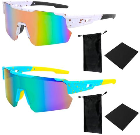 Mineup Polarized Cycling Glasses for Men Women, 2Pack UV400 Protection Fashionable Cycling Glasses, TAC Superlight Frame Cycling Sunglasses, Windproof Sports Sunglasses for Bicycle Driving Fishing