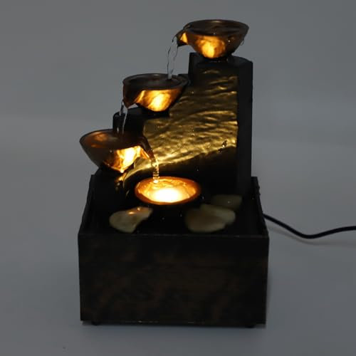 ciciglow USB-Wasserbrunnen, Kieselstein-Brunnen-Set mit LED-Licht, Feng Shui, Fließendes Wasser, Ornamente, Kunsthandwerk für Zuhause und Wohnzimmer