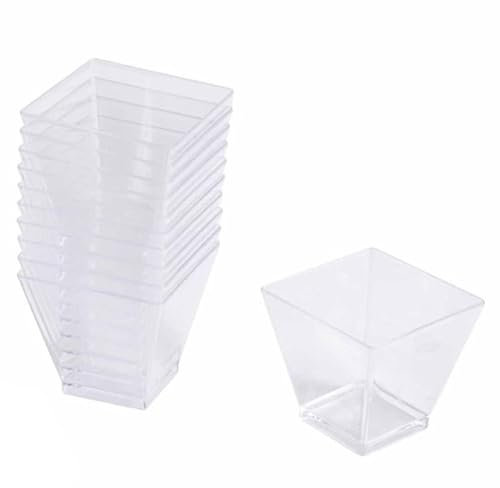 Homéa, Juego de 25 vasos de plástico reutilizable, cuadrado, 60 ml, oro