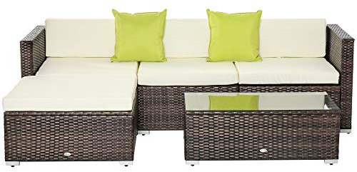 Outsunny 5-TLG. Polyrattan Gartenmöbel Set Gartengarnitur Loungeset Loungemöbel Garten-Set Sitzgruppe mit Beistelltisch Kissen Braun