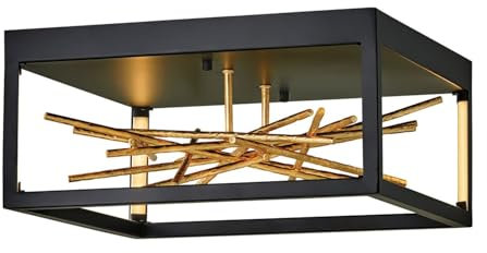 Deckenlampe LED Metall B: 46 cm in Schwarz Gold eckig warmweißes Licht 3000 K Modern Käfigschirm indirekte Deckenleuchte Wohnzimmer Esszimmer