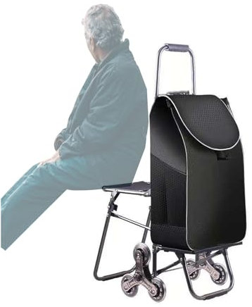 Einkaufstrolley auf Rädern, Schwarz, zusammenklappbarer Oma-Trolley mit Wasserdichten Multifunktionstaschen