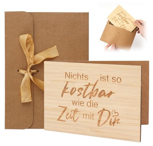 WINKIO Geburtstagskarte Frau, Holzkarte Nichts ist so kostbar wie die Zeit Dir, Besondere Liebeserklärung, Holz Valentinstag Karte Grußkarte für frauen (10 * 15cm)