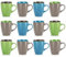 com-four® 12x Kaffeetassen aus Keramik - Kaffeepott für Kalt- und Heißgetränke - Kaffee-Becher in modernem Design - farbige Henkeltasse - Trinkbecher 300 ml (12 Stück - blau/grün/grau)