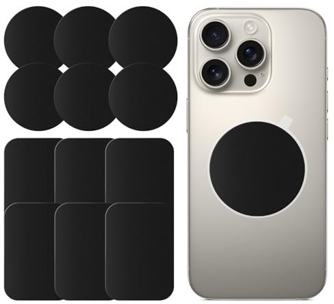 ​​12 Pack Metal Mount Plate Kit – 6 Rectangular & 6 Round – Ultra Thin Steel Plate with Strong 3M Adhesive for Car Mount, Phone, Tablet, GPS​